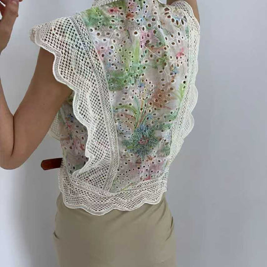 Damen elegante Bluse mit Cut-Out-Ärmeln und schickem Spitzenbesatz EB
