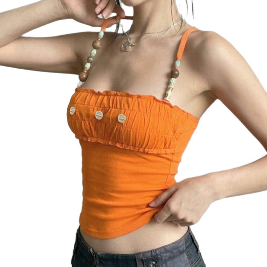 Damen Top mit dekorativen Rüschen und einzigartigen Trägerdetails EB
