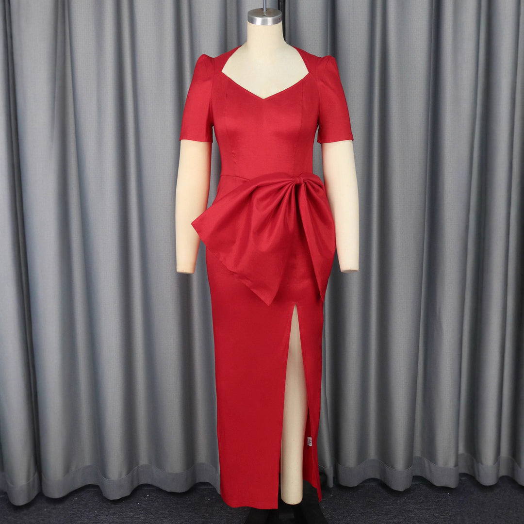 Damen Maxikleid mit eleganter Drapierung und voluminösem Rock EB