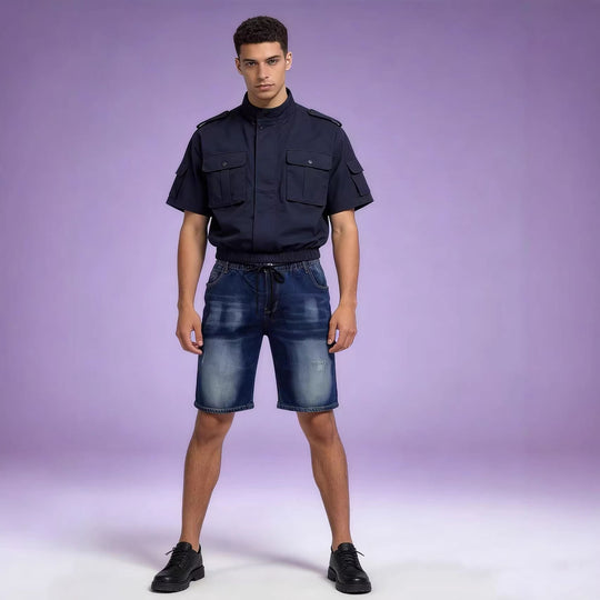 Herren bequeme Denim-Shorts mit elastischem Bund und lässigem Design EB