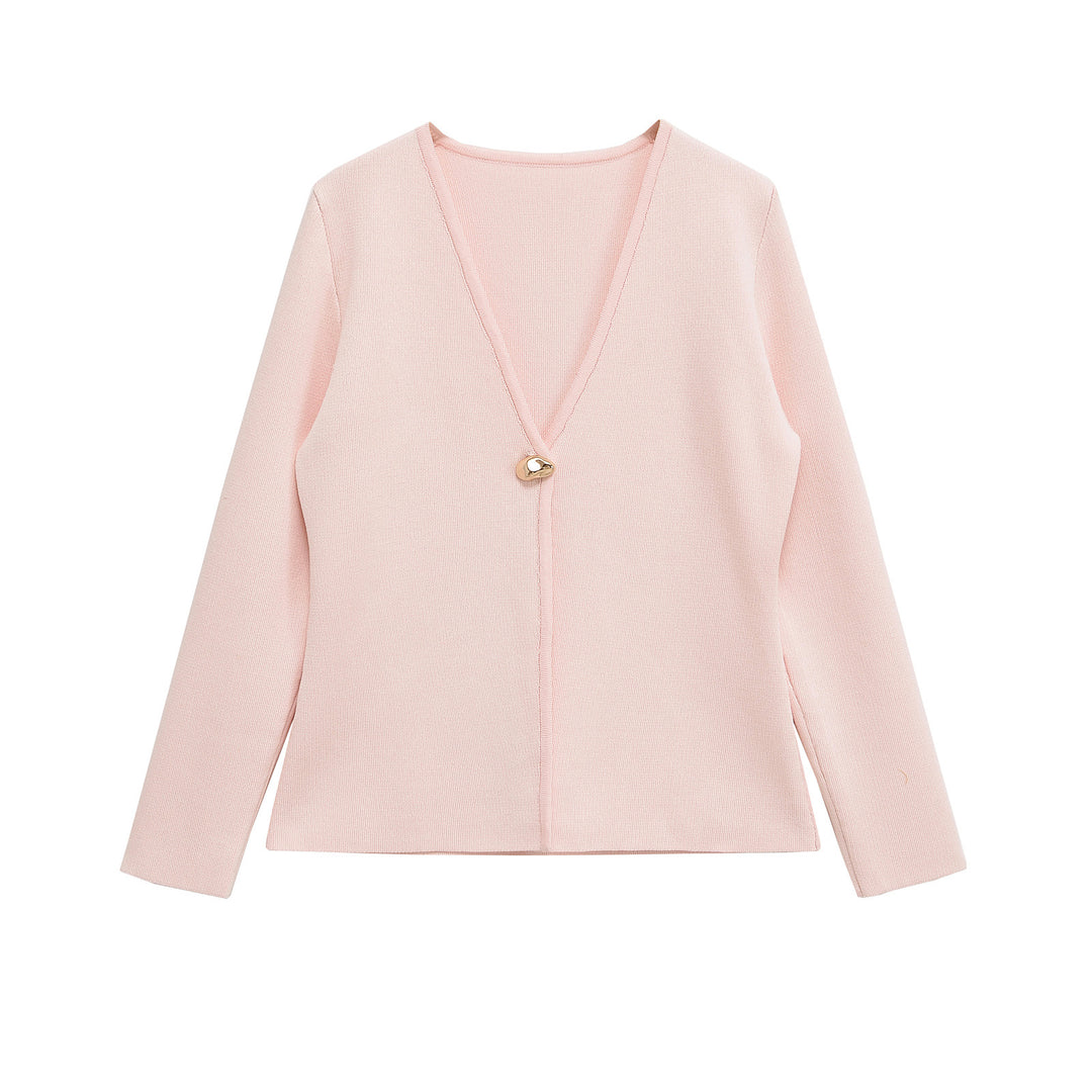 Damen lässiger V-Ausschnitt Cardigan mit dekorativem Knopf EB