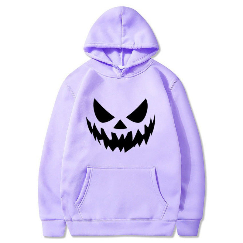Unisex nan Kapuzenpullover mit gruseligem Kürbisgesicht-Print und Oversize Kängurutasche EB