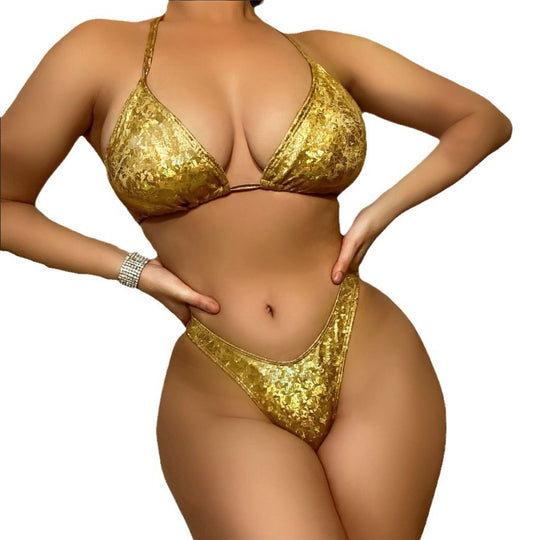 Damen Funkelnder Triangel-Bikini mit hohem Bund EB