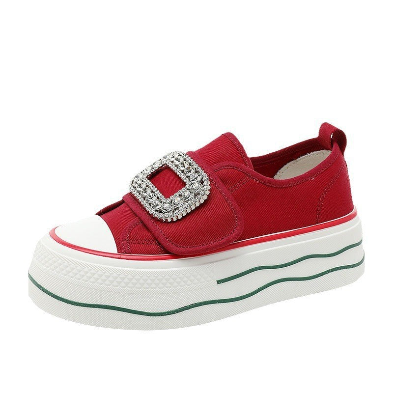 Damen Sneakers mit funkelndem Schnallen-Design und hoher Plattform EB