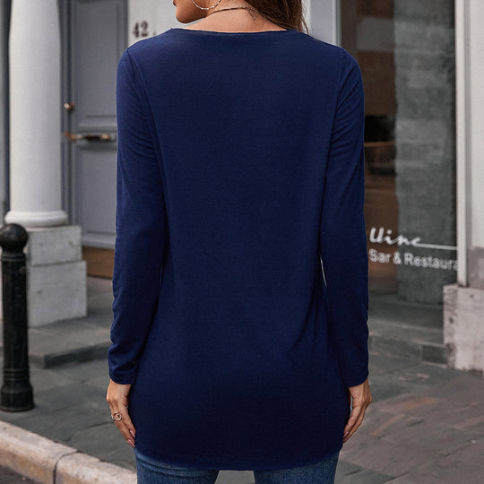 Damen Langarm-T-Shirt mit floralem Print und V-Ausschnitt EB