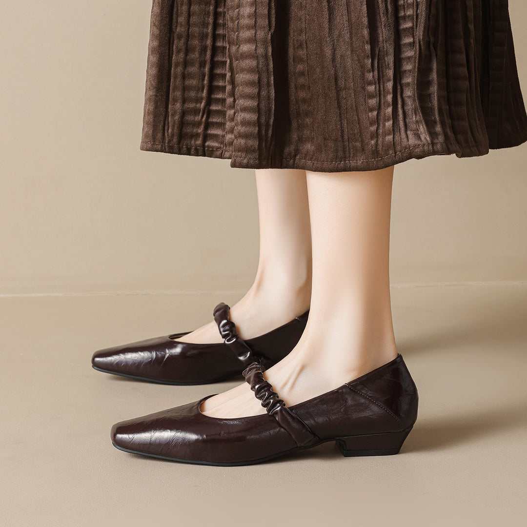Damen elegante Ballerinas mit modischem Riemen und bequemem Absatz EB