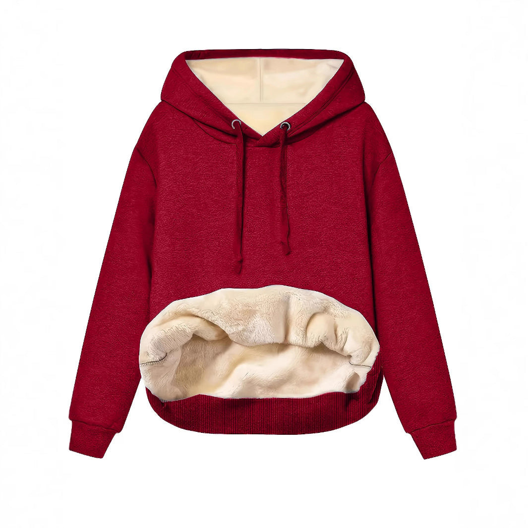Damen kuscheliger Kapuzenpullover mit weichem Innenfutter und praktischen Kängurutaschen EB