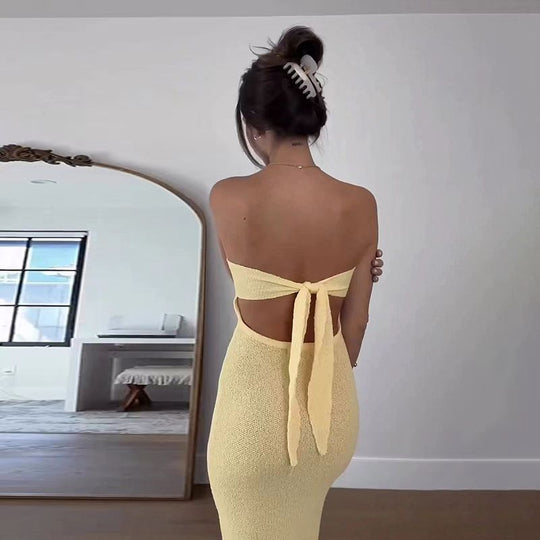 Damen Maxikleid mit elegantem Bandeau-Ausschnitt und minimalistischer Silhouette EB