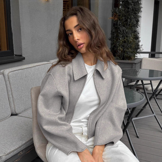 Damen Kurze Wolljacke im modernen Oversized-Stil EB