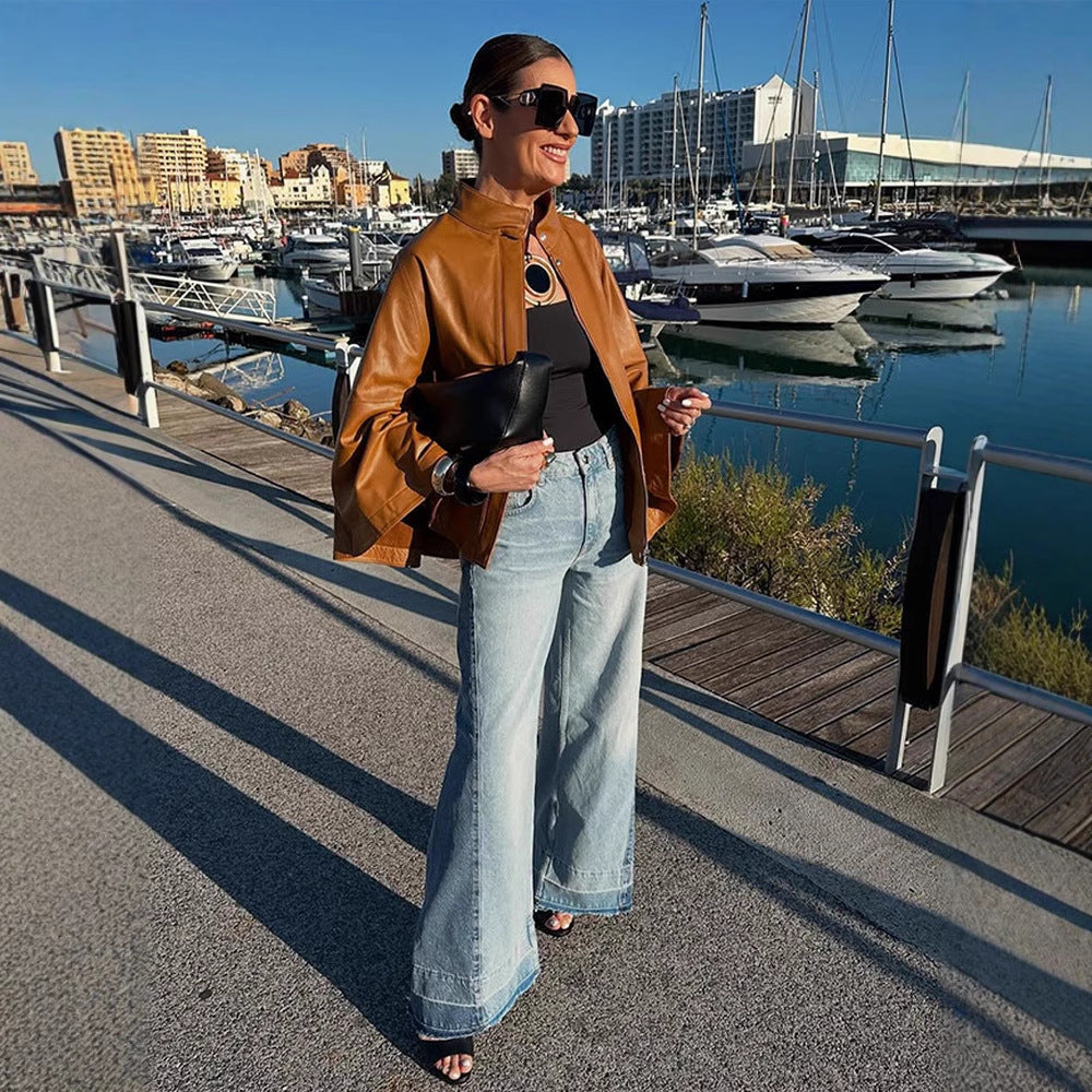 Damen Kunstlederjacke mit schickem Kapuzen-Design EB