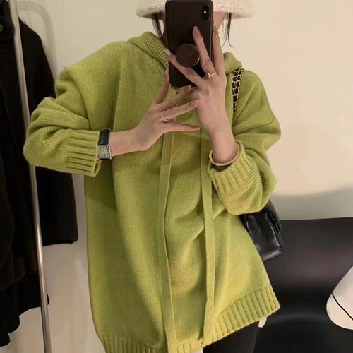 Damen Oversized Strick-Hoodiekleid mit Kordelzug und Taschen EB