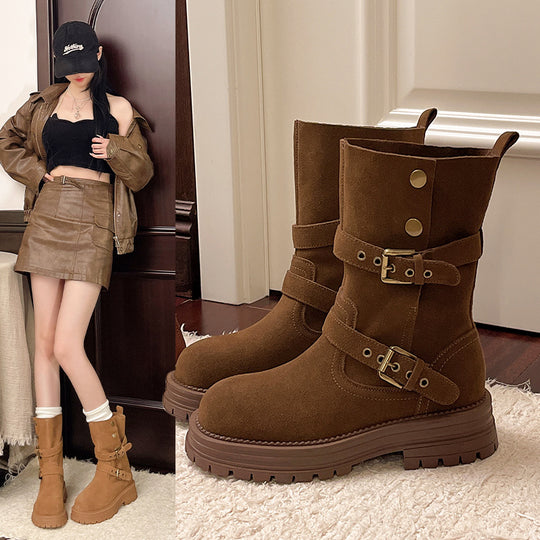 Damen Modische Stiefel mit Riemen-Details und rutschfester Sohle EB