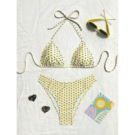 Damen Triangel-Bikini mit animalischem Muster und hohem Beinausschnitt EB