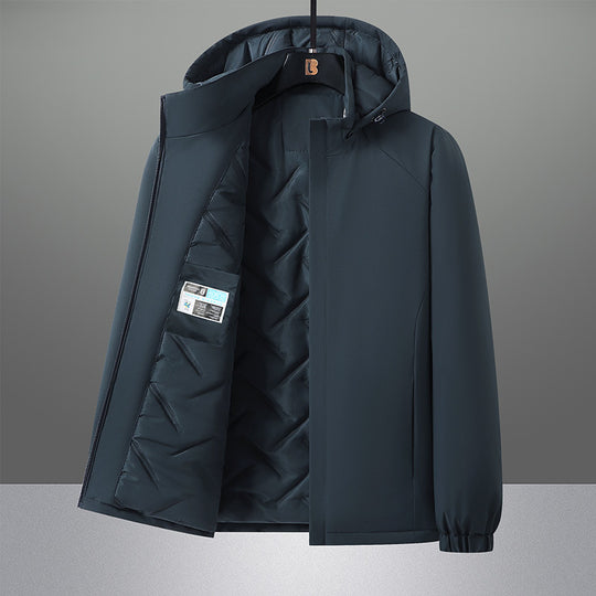 Herren wasserabweisender Urban-Softshell-Kapuzenblouson mit leicht wattierter Steppinnenlage, verdecktem Reißverschluss und elastischen Bündchen EB