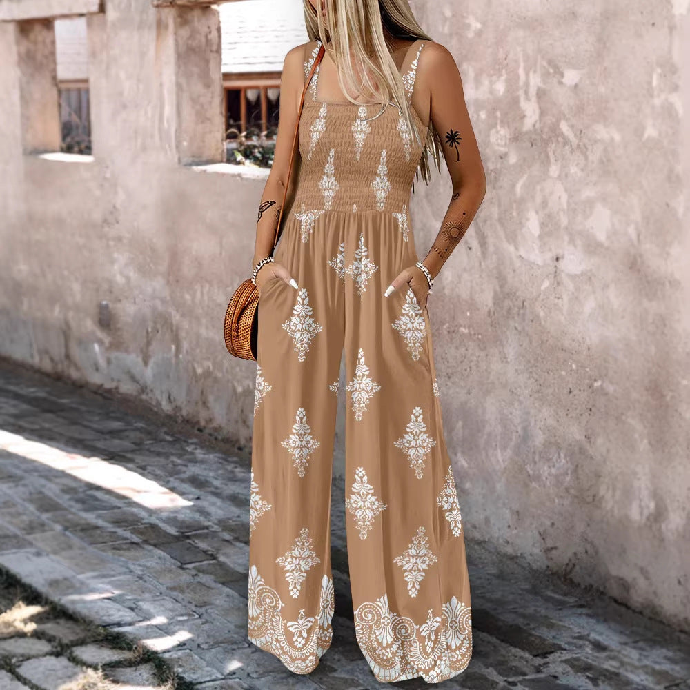 Damen Weitbeiniger Jumpsuit mit elastischem Oberteil und praktischen Taschen EB