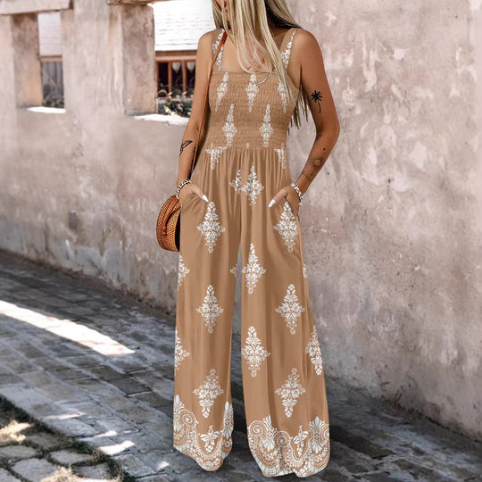 Damen Weitbeiniger Jumpsuit mit elastischem Oberteil und praktischen Taschen EB