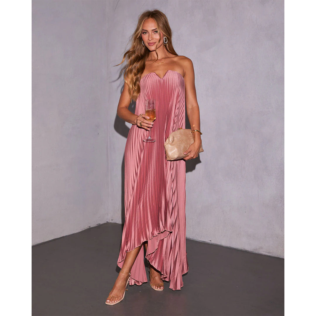 Damen Maxikleid mit plissiertem Oberteil und elegantem V-Ausschnitt EB