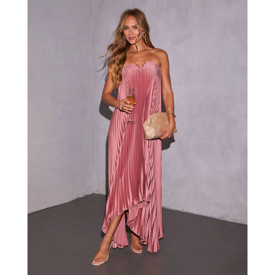 Damen Maxikleid mit plissiertem Oberteil und elegantem V-Ausschnitt EB