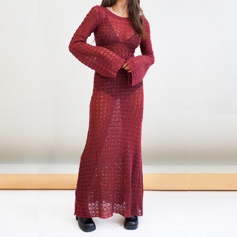 Damen langes, gehäkeltes Strandkleid EB