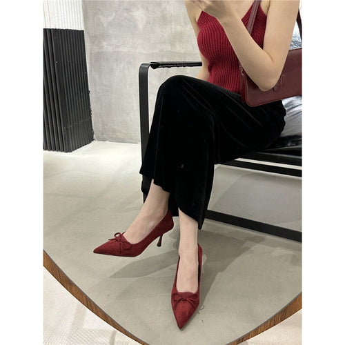 Damen spitze Pumps mit elegantem Schleifendetail EB