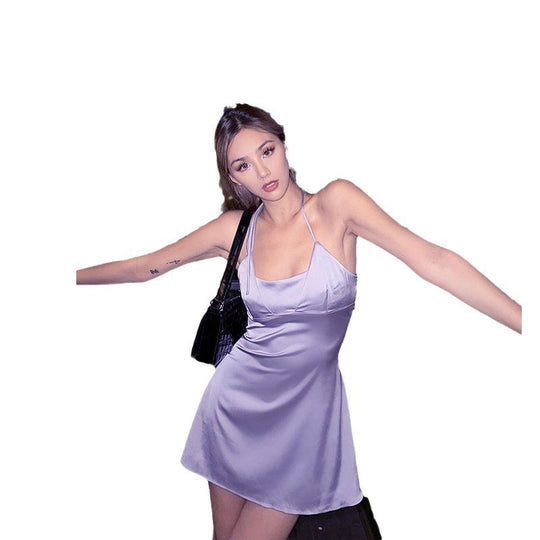 Damen Abendkleid mit schicker Halterträger-Design und seidigem Finish EB