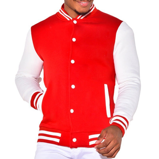 Herren sportliche Collegejacke mit kontrastierenden Ärmeln und Druckknöpfen EB