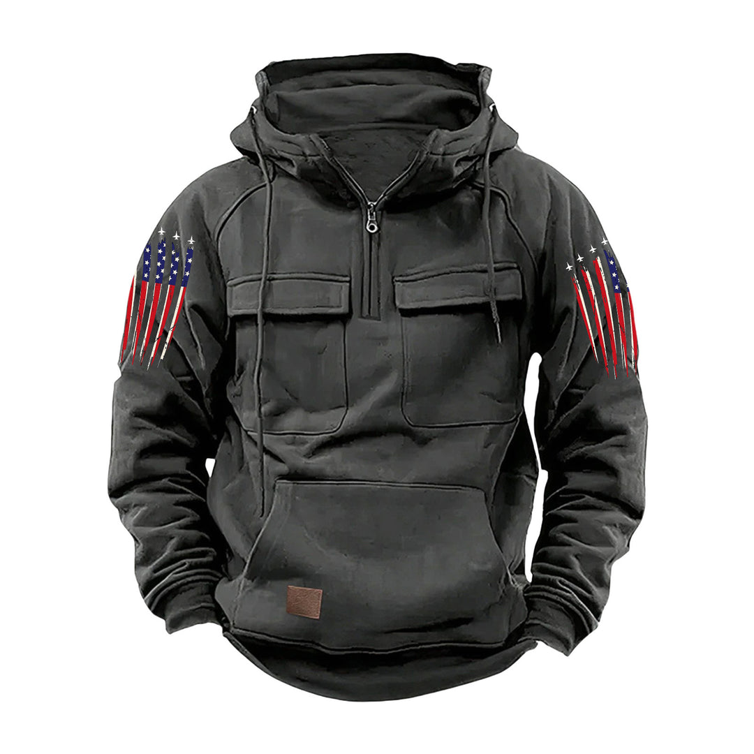 Herren nan Kapuzenpullover mit Halbzip, Cargo-Brusttaschen und Kängurutasche EB