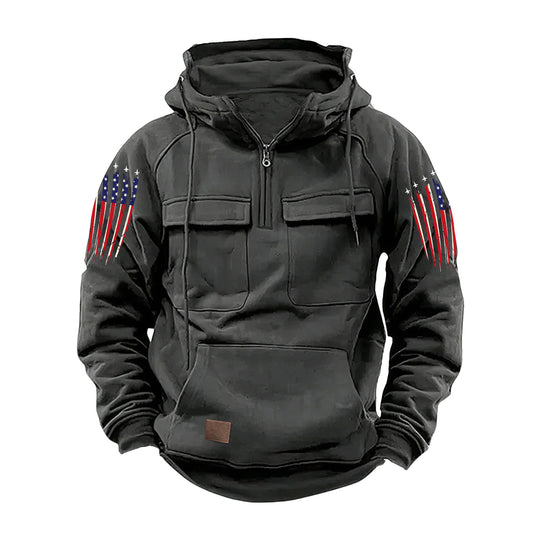 Herren nan Kapuzenpullover mit Halbzip, Cargo-Brusttaschen und Kängurutasche EB