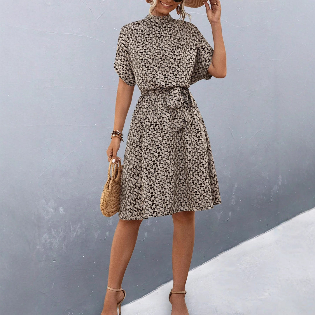 Damen Midikleid mit elegantem Bindegürtel und modischem Stehkragen EB