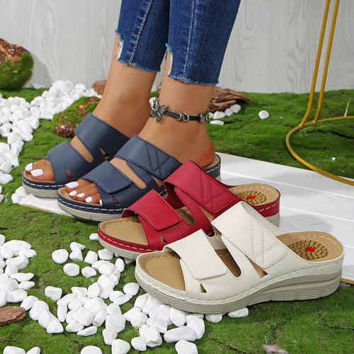 Damen modische Wedge-Sandalen mit geschlossenen Riemen und atmungsaktivem Fußbett EB