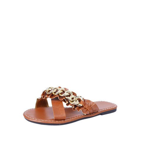 Damen Riemchensandalen mit modischem Kettenakzent und geschwungenem Riemendesign EB