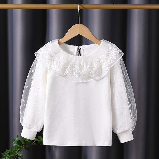 Mädchen Bluse mit floralem Tüllkragen und eleganten Puffärmeln EB
