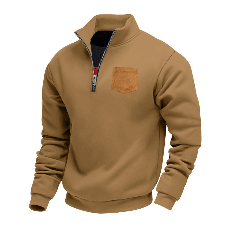 Herren eleganter Sweatpullover mit halbem Reißverschluss und praktischer Brusttasche EB