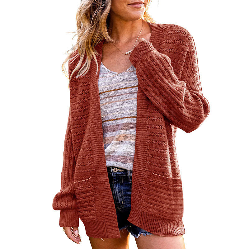 Damen Strickjacke mit tiefem V-Ausschnitt und strukturiertem Design EB