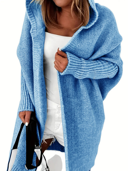 Damen Kuschelige Strickjacke mit Kapuzen und weit geschnittenem Design EB