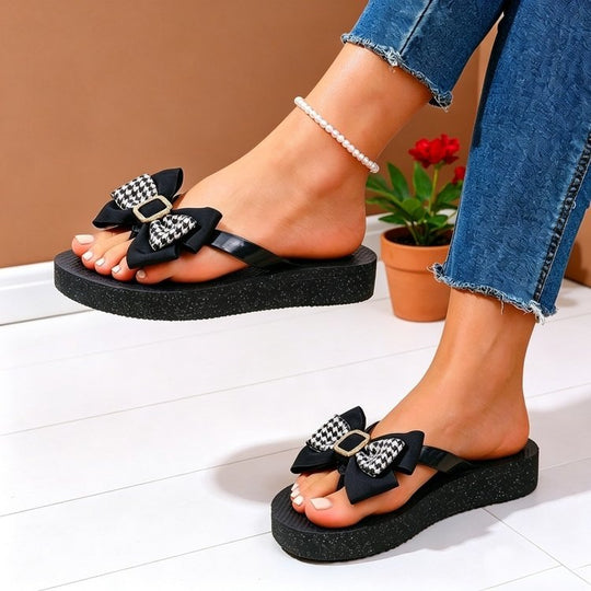 Damen Modische Flip-Flops mit Schleifendetail EB