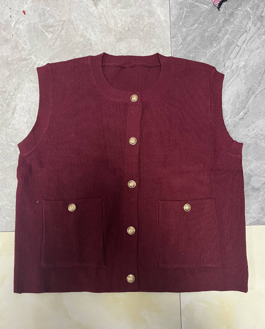 Damen Strickweste mit Knopfleiste und praktischen Taschen EB