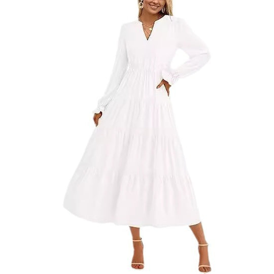 Damen Maxikleid mit modischen Volants und dezentem Cut-out EB