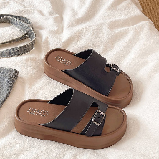 Damen bequeme Plateau-Pantoletten mit modischem Riemendesign EB