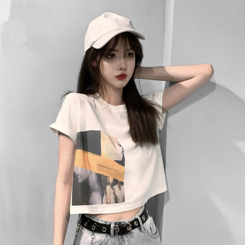 Damen Crop-T-Shirt mit kreativem Grafikdruck EB
