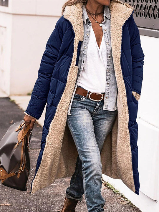 Damen Lange Steppjacke mit kuscheligem Innenfutter und Kapuze EB