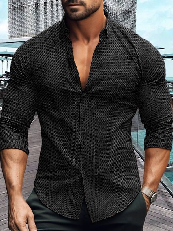 Herren elegantes Langarmhemd mit strukturiertem Muster EB