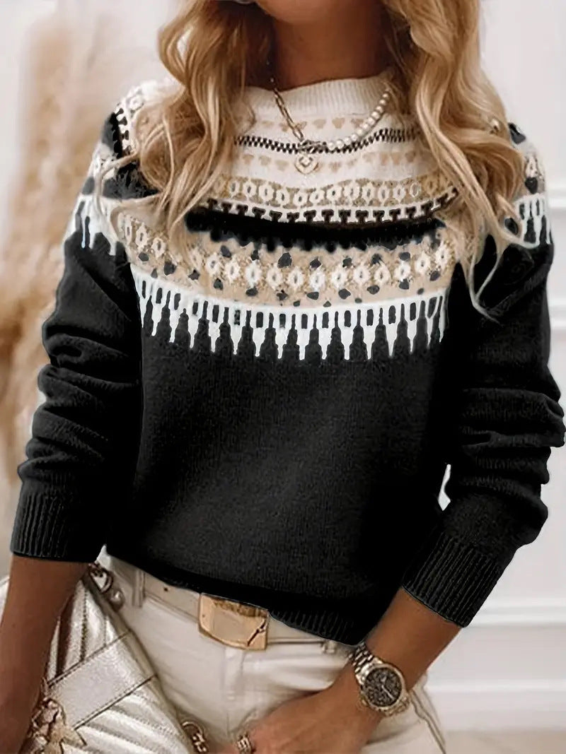 Damen nan Norwegerpullover aus Wollmix mit Rundhalsausschnitt und traditionellem Fair-Isle-Yoke EB