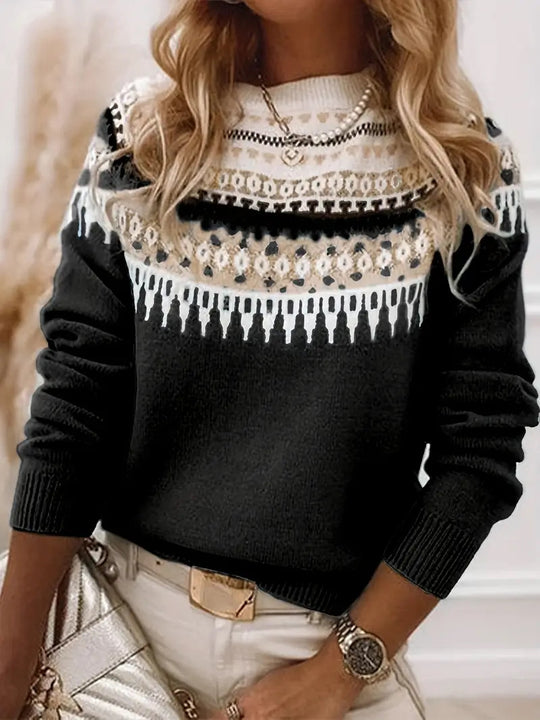 Damen nan Norwegerpullover aus Wollmix mit Rundhalsausschnitt und traditionellem Fair-Isle-Yoke EB