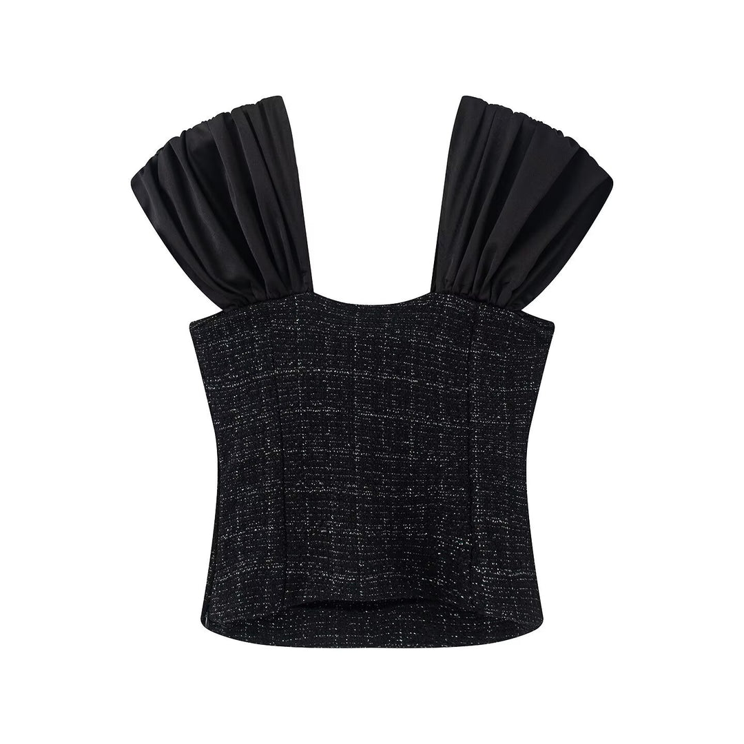 Damen Wickelbluse mit voluminösen Puffärmeln und dekorativen Knopfdetails EB
