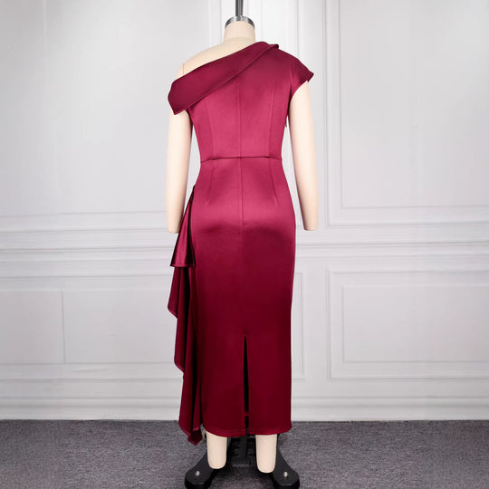 Damen figurbetontes Wickelkleid mit asymmetrischem Rüschen-Saum EB