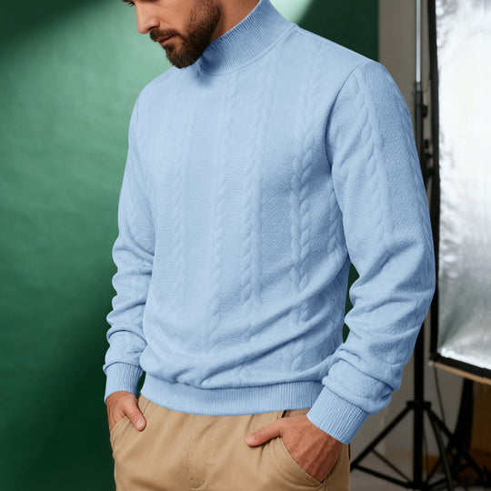 Herren nan Strickpullover mit Stehkragen, Zopfmuster, weichem Rippbündchen und Regular Fit EB