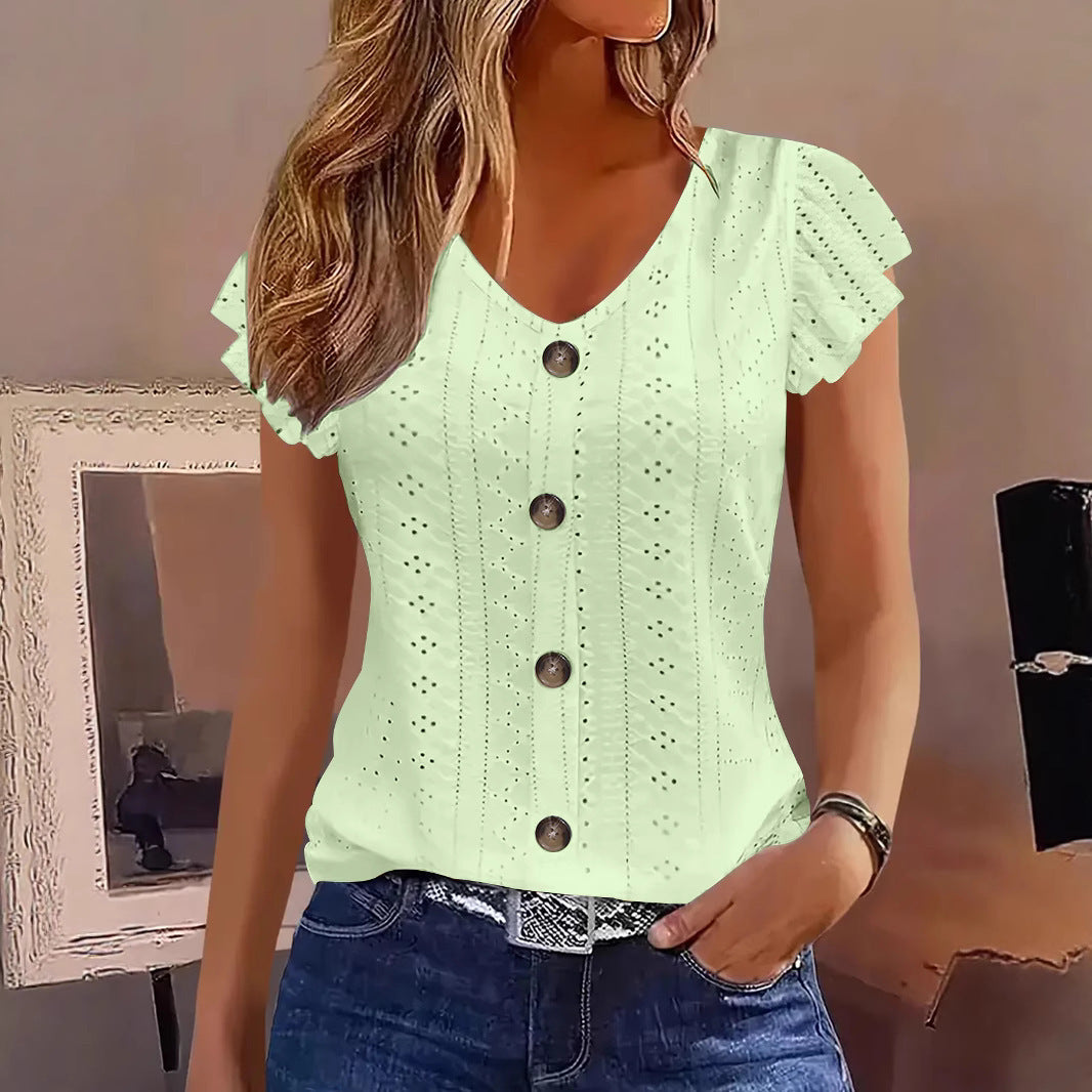 Damen Bluse mit Rüschendetails und Knopfverschluss EB