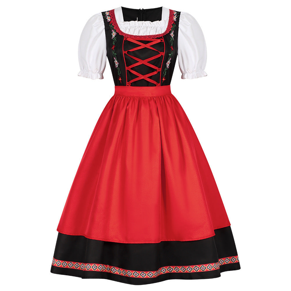 Damen nan traditionelles Dirndlkleid mit besticktem Mieder, Puffärmeln und Schürze EB