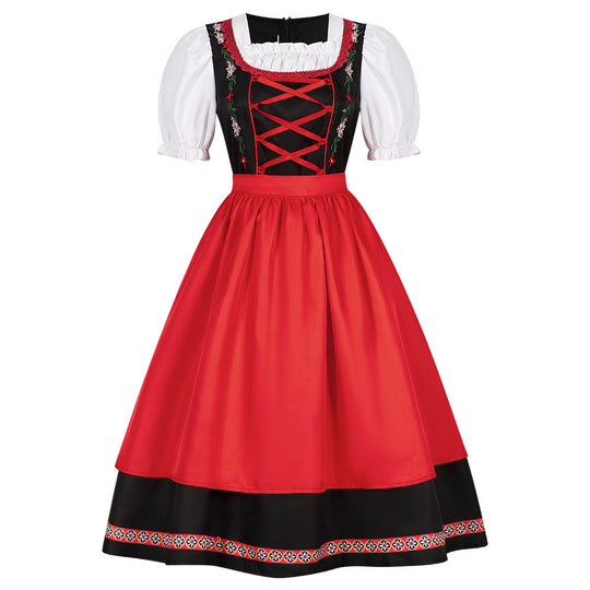Damen nan traditionelles Dirndlkleid mit besticktem Mieder, Puffärmeln und Schürze EB